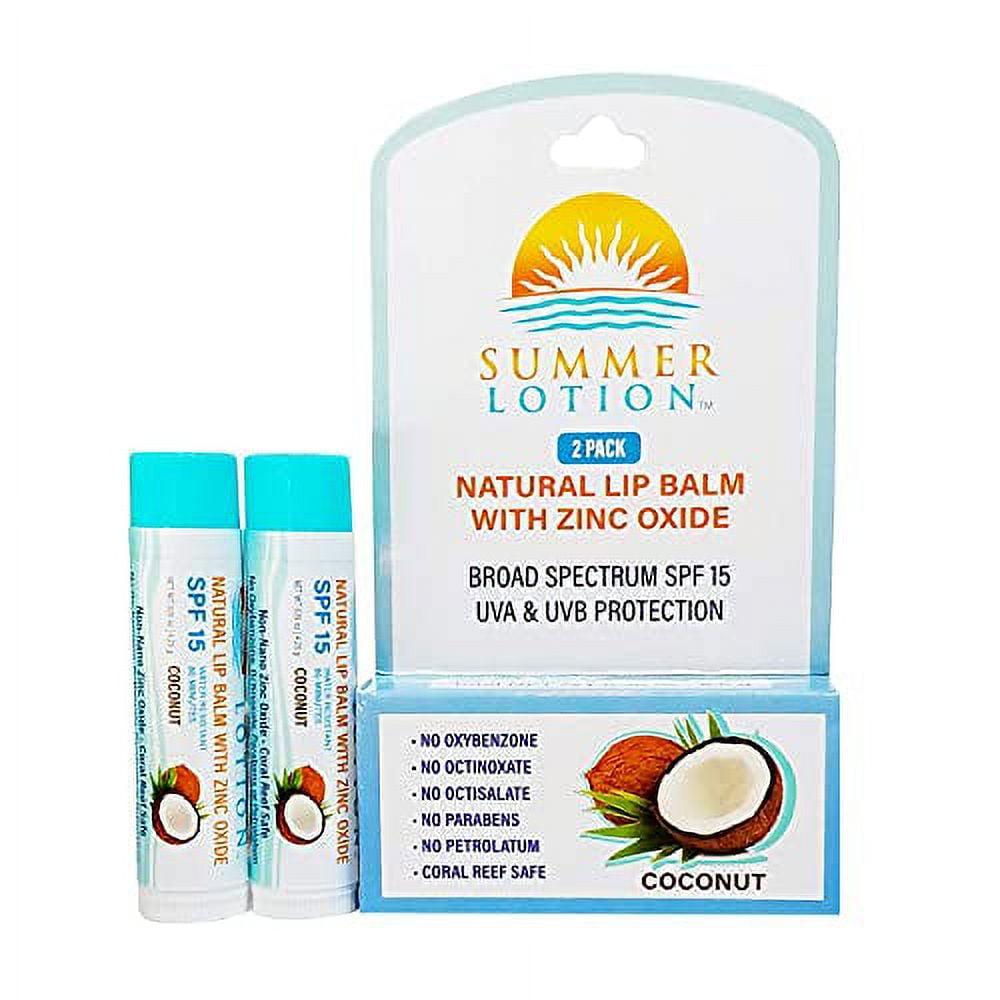 Natural Lip Balm with Zinc Oxide Sunblock by Summer Lotion, SPF 15 Lip
