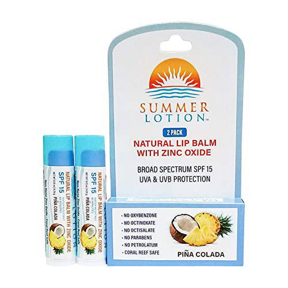 Natural Lip Balm with Zinc Oxide Sunblock by Summer Lotion, SPF 15 Lip