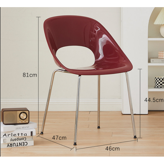Cream Style Modern Minimalist Light Luxury Designer Art Dining Chair, Gloss Wine Red