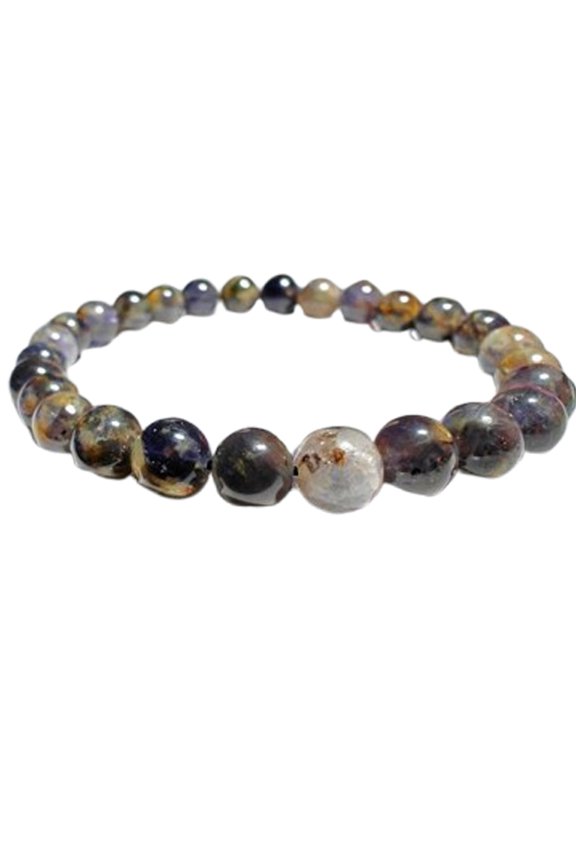 Natural Lolite Cordierite 8mm Round Shape Smooth Cut Beads Stretchable Bracelet For Men & Women. Unisex Bracelet