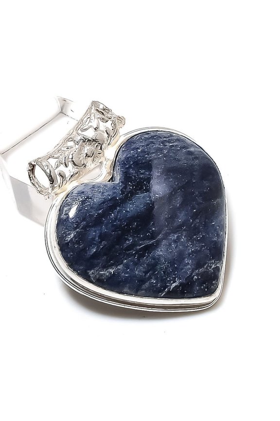Natural Lolite Stone Gemstone Handmade 925 Sterling Silver Pendant 1.65"