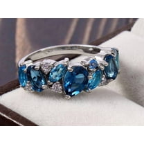 Natural London Blue & Swiss Topaz Ring Topaz Engagement Band Half Eternity Band Topaz Birthstone Ring 925Silver Band Gemstone Band Ring Gift