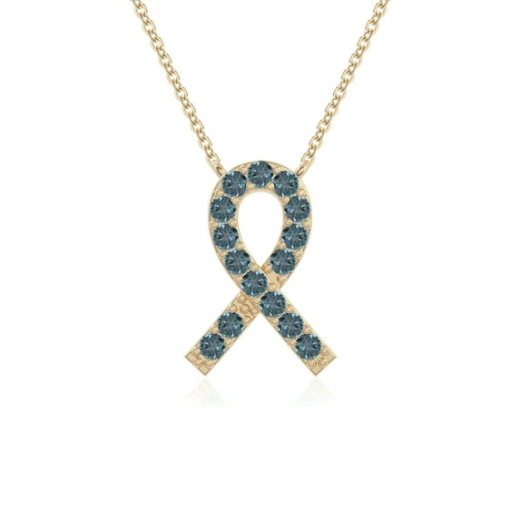 Natural London Blue Topaz Cancer Ribbon Pendant Necklaces for Women in 18K Yellow Gold Vermeil, December Birthstone Jewelry Gifts for Her Birthday, Anniversary, Graduation, Mothers Day, Valentines