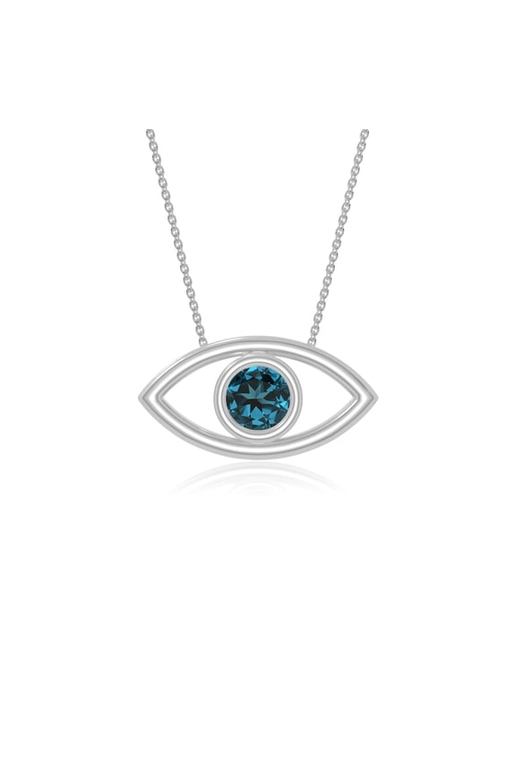 Natural London Blue Topaz Evil Eye Pendant Necklaces for Women in Sterling Silver, December Birthstone Jewelry Gifts for Her Birthday, Wedding Anniversary, Mothers Day,Graduation,Christmas,Valentines