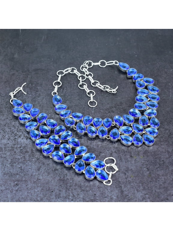 Natural London Blue Topaz Gemstone 925 Sterling Silver Jewelry Set