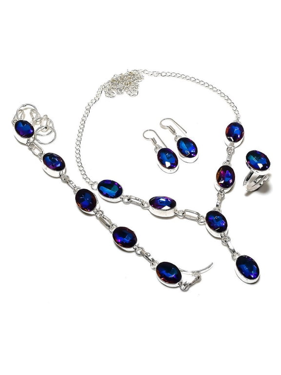 Natural London Blue Topaz Gemstone 925 Sterling Silver Jewelry Set