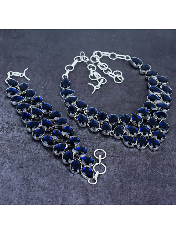 Natural London Blue Topaz Gemstone 925 Sterling Silver Jewelry Set