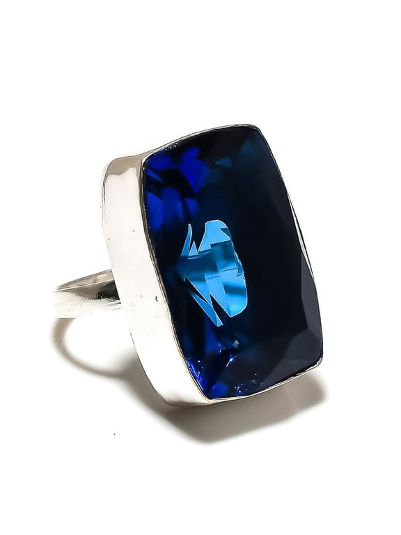 Natural London Blue Topaz Gemstone 925 Sterling Silver Ring Size 10