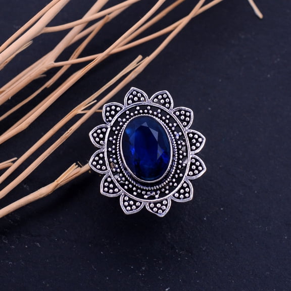 Natural London Blue Topaz Gemstone 925 Sterling Silver Ring Size 6.5