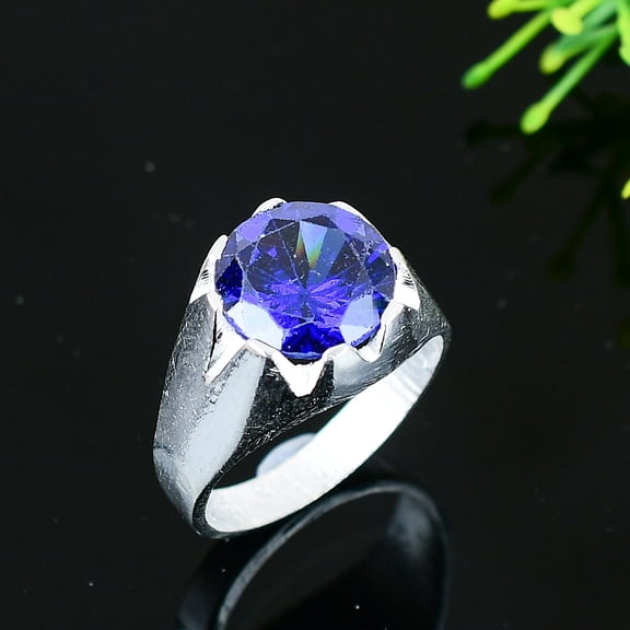 Natural London Blue Topaz Gemstone 925 Sterling Silver Ring Size 8.5