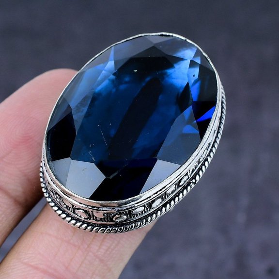 Natural London Blue Topaz Gemstone Handmade 925 Steling Silver Ring S.8.5