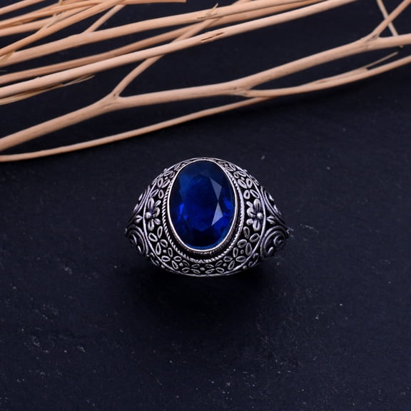 Natural London Blue Topaz Handmade 925 Sterling Silver Ring Size 9.25