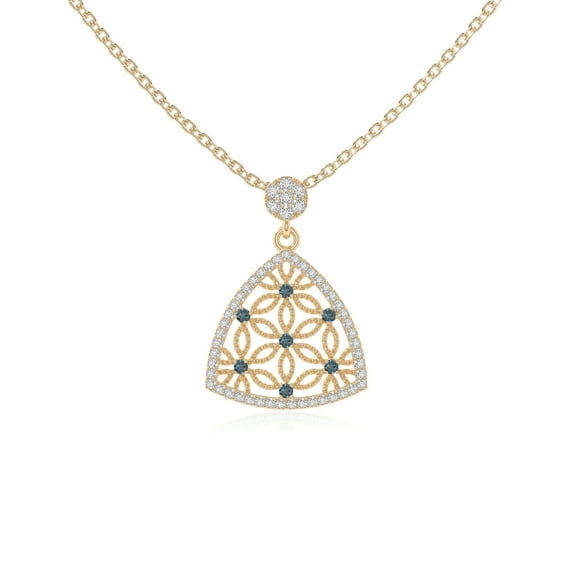 Natural London Blue Topaz with Moissanite Designer Triangle Pendant Necklaces for Women in 18K Yellow Gold Vermeil,December Birthstone Jewelry Gifts for Her Birthday,Anniversary,Graduation