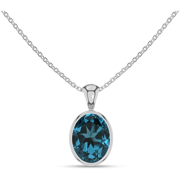 Natural London Blue Topaz Pendant Necklace | Handmade Statement Chain | Sterling Silver Blue Topaz Jewelry Gift