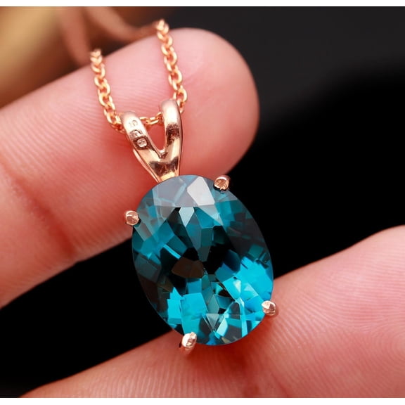 Natural London Blue Topaz Pendant Necklace | Handmade Statement Chain | Sterling Silver Blue Topaz Jewelry Gift