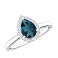 thumbnail image 1 of Rosec Jewels London Blue Topaz Teardrop Engagement Ring with Diamond Halo - 0.7 Carat Pear Shaped - AAA Quality - with Jewelry Box, 10K White Gold, US 6.00, 1 of 8