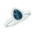 thumbnail image 1 of Rosec Jewels London Blue Topaz Teardrop Engagement Ring with Diamond Halo - 5X7 mm Pear Shaped - AAA Quality - with Jewelry Box, 18K White Gold, US 5.50, 1 of 8