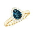 thumbnail image 1 of Rosec Jewels London Blue Topaz Teardrop Engagement Ring with Diamond Halo - 5X7 mm Pear Shaped - AAA Quality - with Jewelry Box, 18K Yellow Gold, US 12.50, 1 of 8