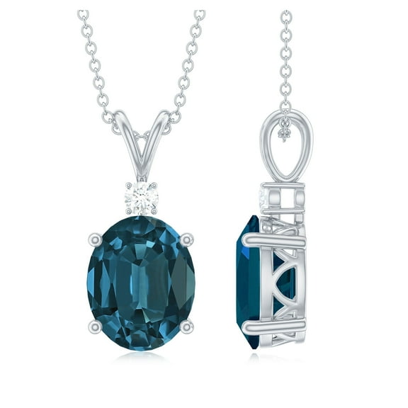 Rosec Jewels London Blue Topaz Pendant with Chain - 925 Sterling Silver Blue Topaz Necklace (8X10 mm) - Ready to Gift for Women Day