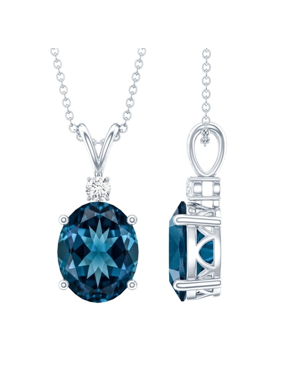 Genuine 2.5 Carat London Blue Topaz Necklace with Silver Chain - AAA Quality - Blue Topaz Necklace - Ready to Gift