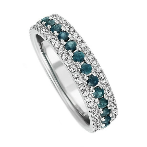Natural London Blue Topaz With White Topaz Gemstone 925 Sterling Silver Eternity Band Birthstone Ring