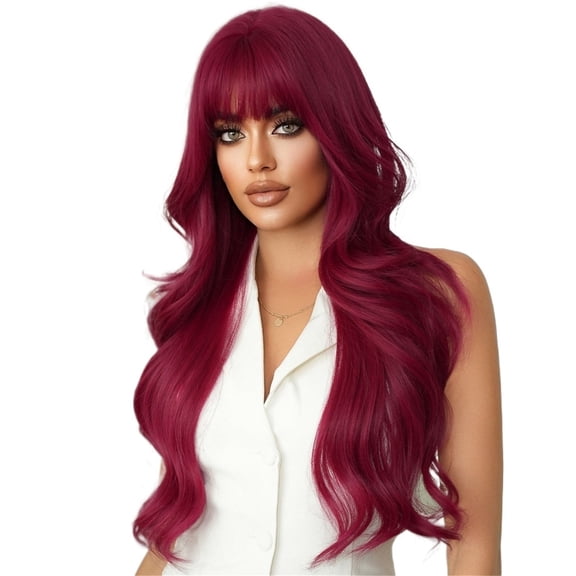 Natural Long Curly Rose Red Hair Wig for Women - Comfortable Full Head Set for Any Occasion