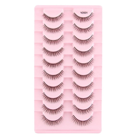 Natural Long False Eyelashes - Handmade, Reusable, Soft, Naturally Curled, 10 Pairs per Box