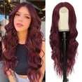 thumbnail image 1 of Jademall Natural Long Wavy Wig 26in, Elegant Big Wavy Wig for Women, Stage Performance High Quality Long Curly Wig, Soft Long Curly Wig for Daily Use, Party - Wine Red, 1 of 7