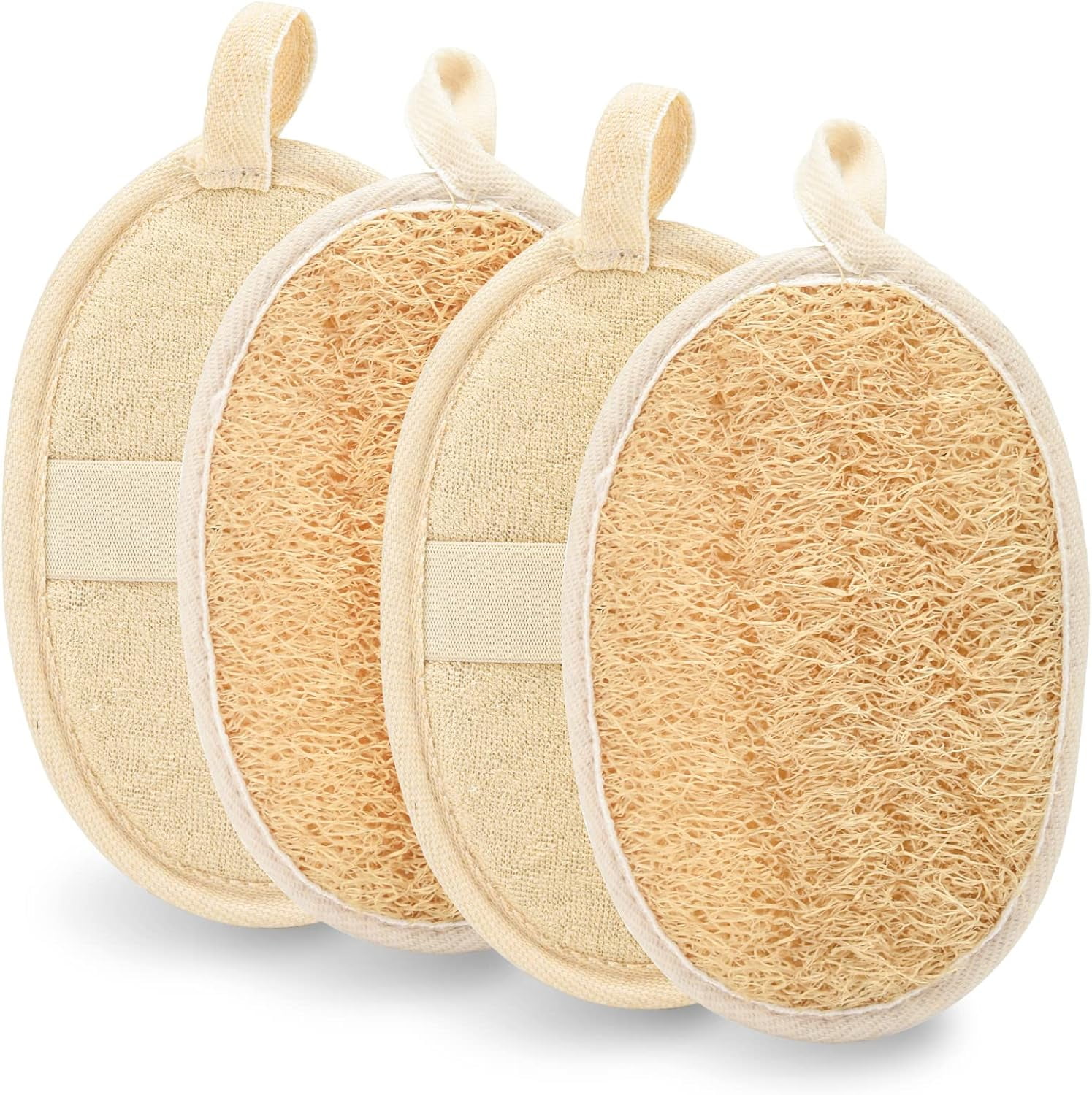 Natural Loofah, 4 Pack Exfoliating Sponge Face Wash Pads Body Loofah Skin Bath Loofah Back Scrubber Luffa and Terry Cloth Hang Biodegradable Shower Sponges for Adults Women Men