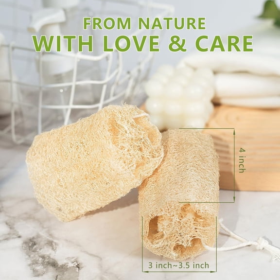 Natural Loofah 6-Pack, 4 Inch 100% Plant Fiber Exfoliating Sponge, Ideal for Men & Women, Spa & Shower Use