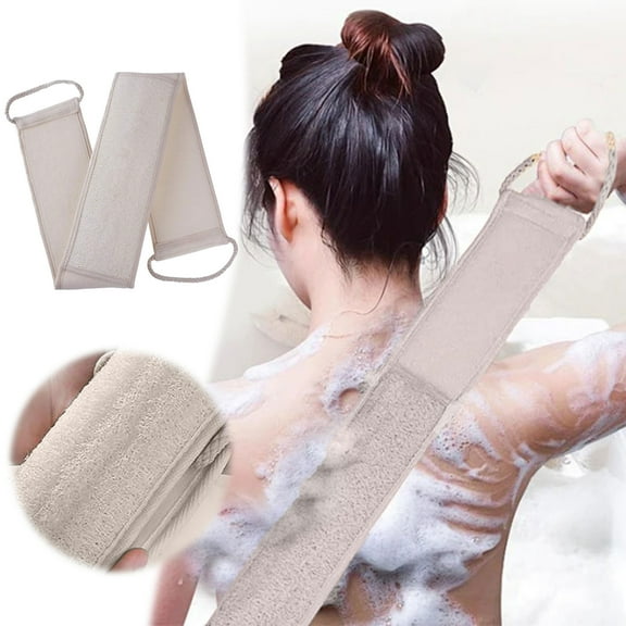 Natural Loofah Back Scrubber, Extra Long Dual-Sided Exfoliator for Shower, Sustainable Bath Strap with Handles for Women and Men, Eco-Friendly