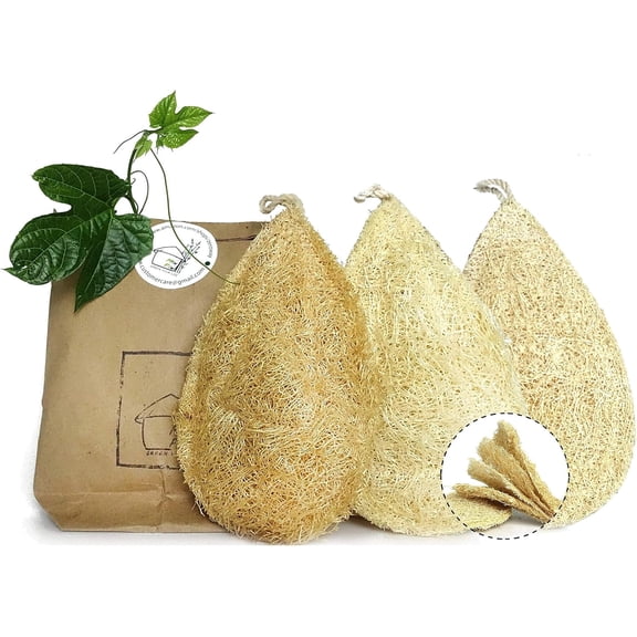 Natural Loofah Dish Sponge Pack 3 Vegetable Scrubber for Kitchen -100% Biodegradable Compostable Dishwashing Scouring Pad Zero Waste Plastic Free Eco Friendly Sustainable