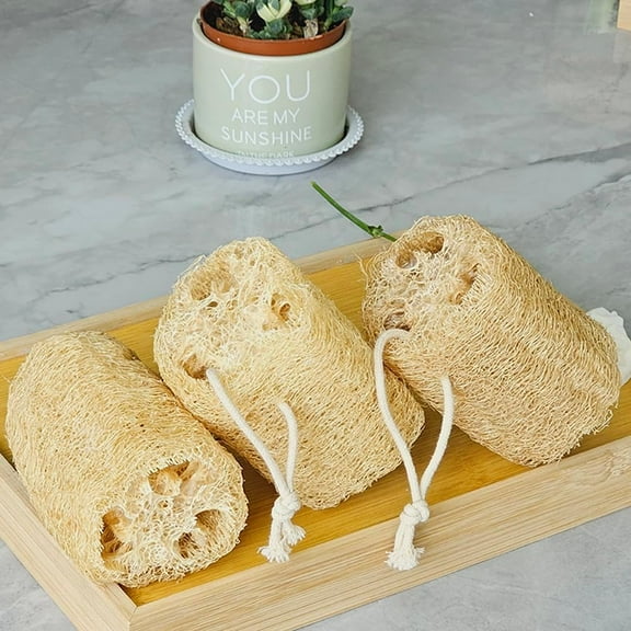 Natural Loofah Exfoliating Body Scrubber, Real Luffa Sponge for Women and Men in Shower, Luffa Kidchen Sponge, Pack of 3, 3.9inches