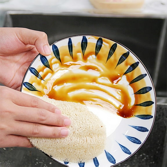 Natural Loofah Fiber Dishwashing Scrubber, Wood Pulp Kitchen Cleaning Brush for Pots Bowls, Eco-friendly Sink Scouring Pad Textile, Sustainable Home Kitchen Organizational Solution, AESTIVO