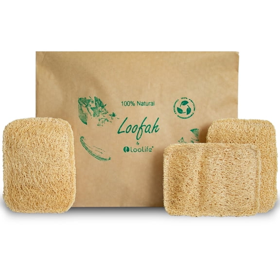 Natural Loofah Kitchen Sponge 3 Pcs - Natural Sponges for Dishes - Compostable Kitchen Sponges by LooLife