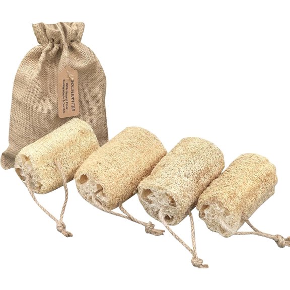 Natural Loofah Sponge, 4pcs Loofah Vegetable Scrubber for Kitchen, Reusable Natural Dish Sponge for Cleaning and Shower Scrubbing, 4.72inch(Non-Vacuum Packed)