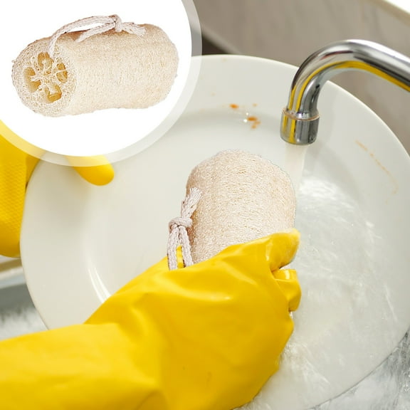 Natural Loofah Sponge Dish Scrubber Kitchen Cleaning Brush - Biodegradable Scouring Pad for Pots Pans Stove Grease Removal - Multipurpose Exfoliating Body Scrub Towel for Bathroom Bathing