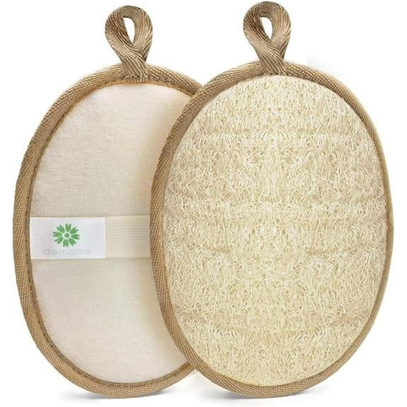 Natural Loofah Sponge Exfoliating Body Scrubber (2 Pack), Made with Eco-Friendly and Biodegradable Shower Luffa, Large Exfoliator Pad for Women and Men