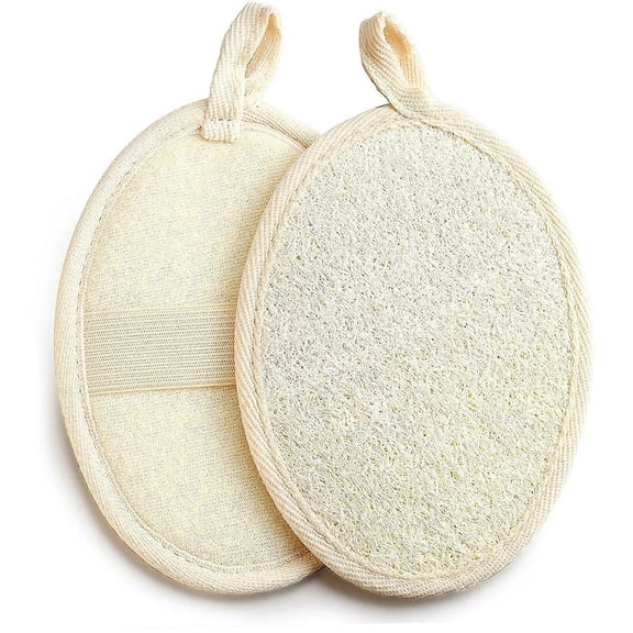Natural Loofah Sponge Exfoliating Body Scrubber (2 Pack),Made with Eco-Friendly and Biodegradable Shower Luffa Sponge, Beige 14*9cm