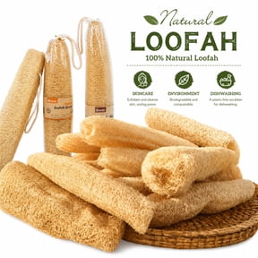 Natural Loofah Sponge - Multi-Pack (2/3/5 Pcs), Exfoliating Body Scrubber, Biodegradable Kitchenware Scrubber, Plastic-Free Loofah for Skincare and Dishwashing