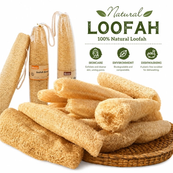 Natural Loofah Sponge - Multi-Pack (2/3/5 Pcs), Exfoliating Body Scrubber, Biodegradable Kitchenware Scrubber, Plastic-Free Loofah for Skincare and Dishwashing