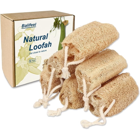 Natural Loofah Sponge Organic Loofa Set 6 Pack,Exfoliating Body Scrubber Shower Luffa Men and Women for Bath Cleaning Skin Back Face Eco Tool