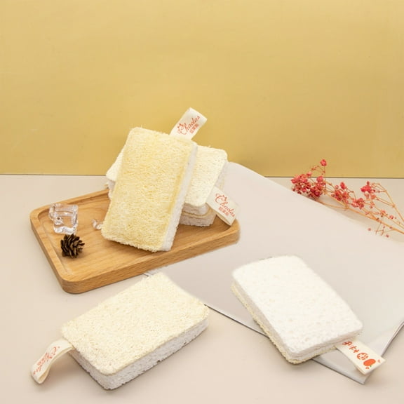 Natural Loofah Wood Pulp Scrub Pad | Double-Layer Kitchen Sponge for Dishwashing | Chemical-Free Cleaning Scourer for Tough Stains & Grime | 1-Pack