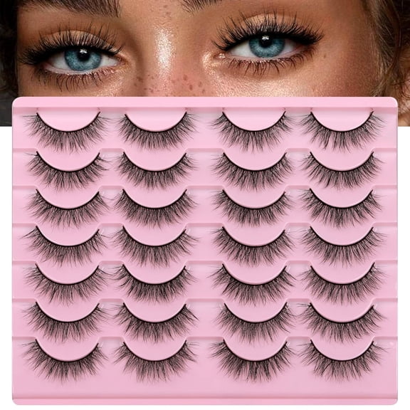 Natural Look Lashes Mink 3D Volume Wispy False Eyelashes Short Light Volume Fake Eye Lashes Pack 14 Pairs Reusable Soft Faux Mink Eyelashes