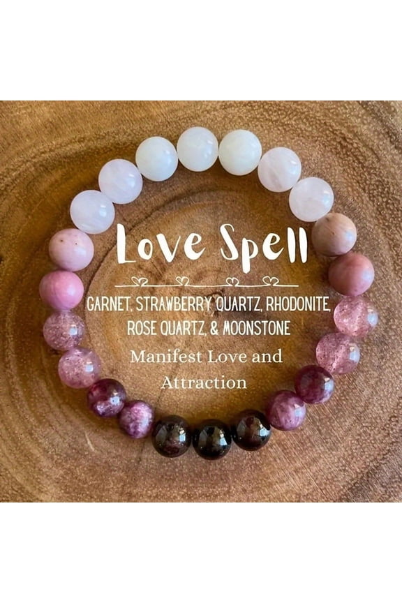 Natural Love Stone Bracelet Garnet Strawberry Quartz Beads with Red Wood Grain Romantic Healing Crystal Jewelry for Women Spiritual Gift for Birthday Valentine Day,Multicolor