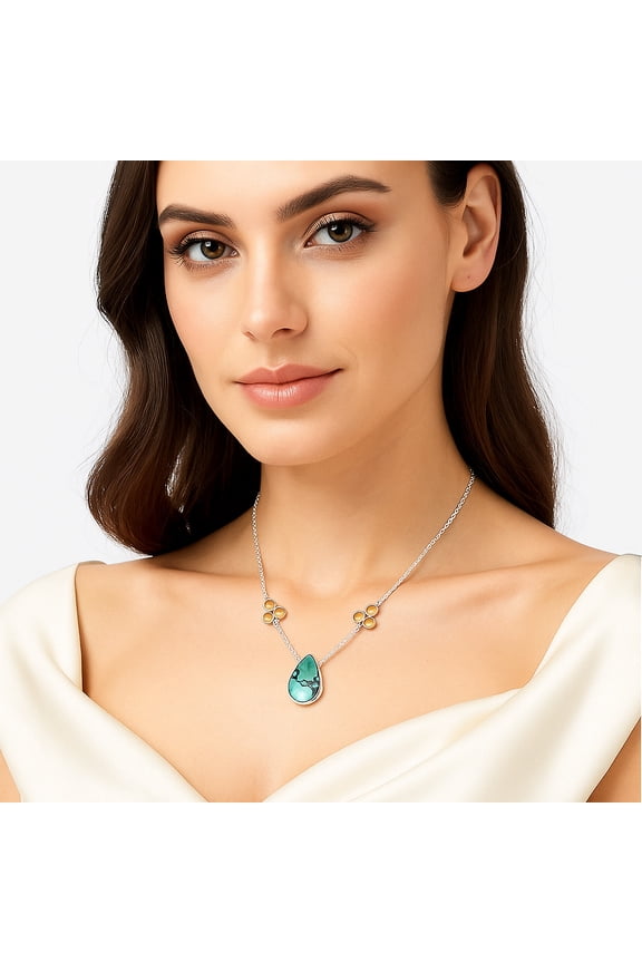 Natural Lucky Charm Tibetan Turquoise & Citrine 925 Silver Necklace Jewelry SDN1348
