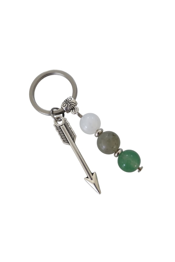Healing Crystal Beaded Keychain, Antique Silver Arrow Dangle Key Holder, Natural Mineral Stone Accessory for Car Key Backpack Purse Decor