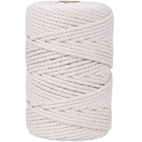 Natural Macrame Cord 4mm x 109Yards, Beige Macrame Rope, Cotton Cord for Wall Hanging, Plant Hangers, Christmas Crafts, Knitting