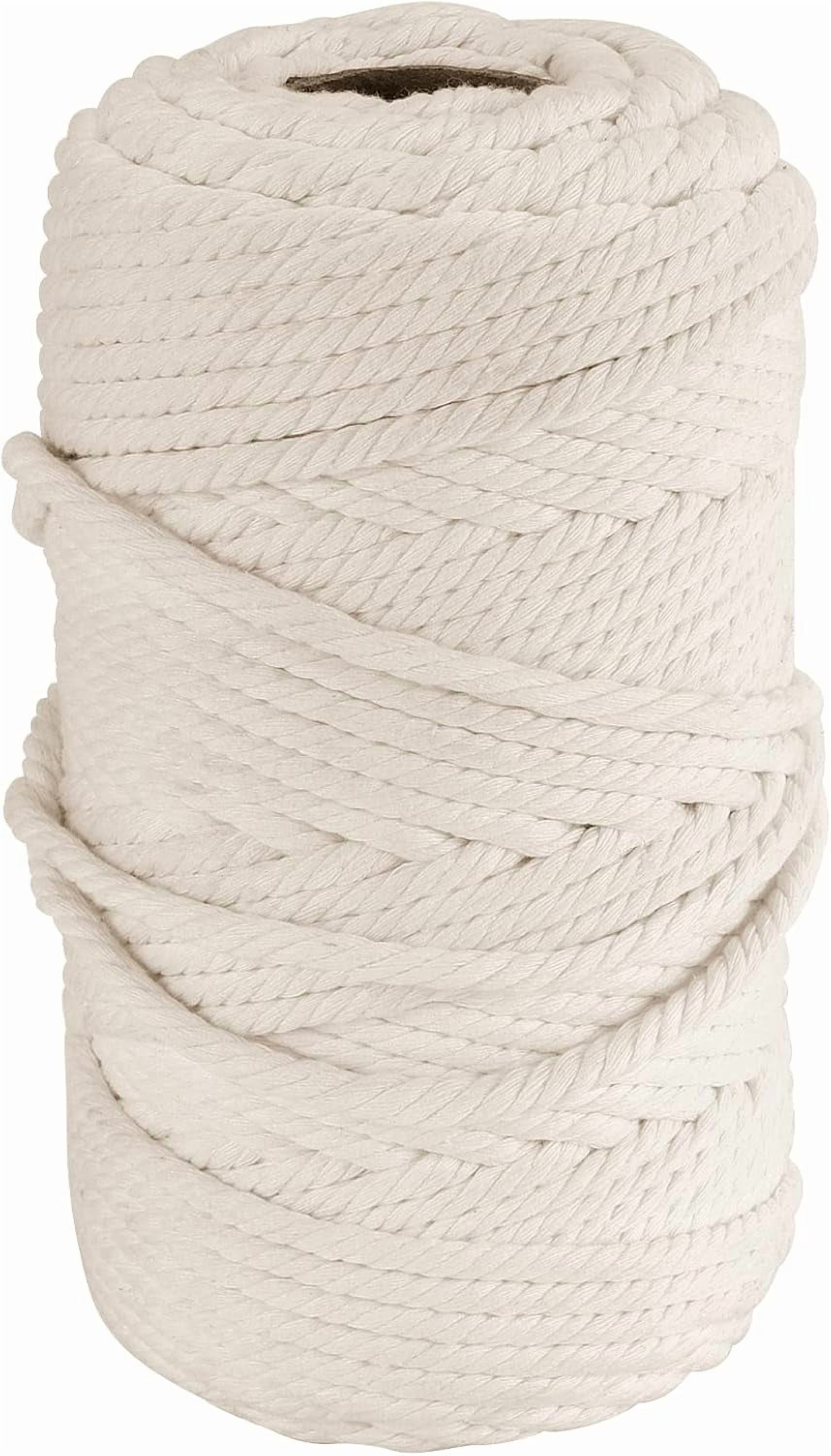 Natural Macrame Cord 6 mm x 500Ft, 4 Strand Twisted Soft Cotton Cord, 1/4 Inch Cotton Rope for DIY Knitting, Plant and Clothes Hangers, Christmas Wedding Decoration, Nutural White
