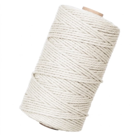 Natural Macrame Cord, Colored Cotton Cord, 3mm Twisted Yarn, Soft Craft Rope for Wall Hangings, Plant Hangers, Tapestry, Wedding Decor, DIY Crafts, 109 Yards, Natural, White